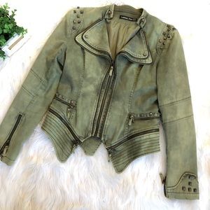 Unique Zip Up Moto Jacket Removable Bottom Edgy
